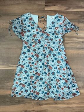 Madewell Women's Blue Floral Flutter Sleeve Open Back Mini Dress Size 14